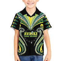 Custom Rugby Cook Islands Avaiki Family Matching Mermaid Dress and Hawaiian Shirt Black Kuki Airani Tribal Maori Inspired LT9 Son's Shirt Black - Polynesian Pride