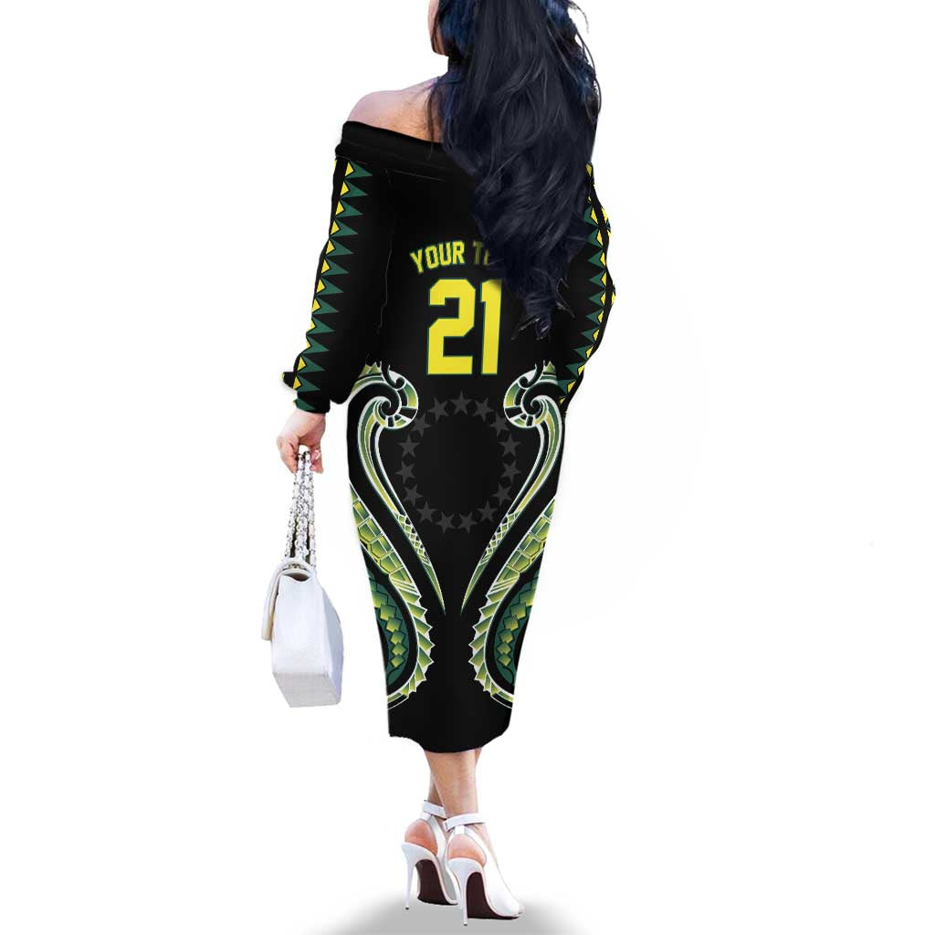 Custom Rugby Cook Islands Avaiki Family Matching Off The Shoulder Long Sleeve Dress and Hawaiian Shirt Black Kuki Airani Tribal Maori Inspired LT9 - Polynesian Pride
