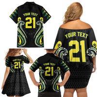 Custom Rugby Cook Islands Avaiki Family Matching Off Shoulder Short Dress and Hawaiian Shirt Black Kuki Airani Tribal Maori Inspired LT9 - Polynesian Pride
