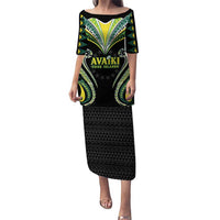 Custom Rugby Cook Islands Avaiki Family Matching Puletasi and Hawaiian Shirt Black Kuki Airani Tribal Maori Inspired LT9 Mom's Dress Black - Polynesian Pride