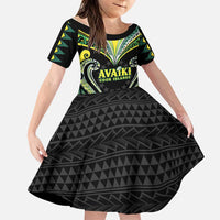 Custom Rugby Cook Islands Avaiki Family Matching Short Sleeve Bodycon Dress and Hawaiian Shirt Black Kuki Airani Tribal Maori Inspired LT9 Daughter's Dress Black - Polynesian Pride