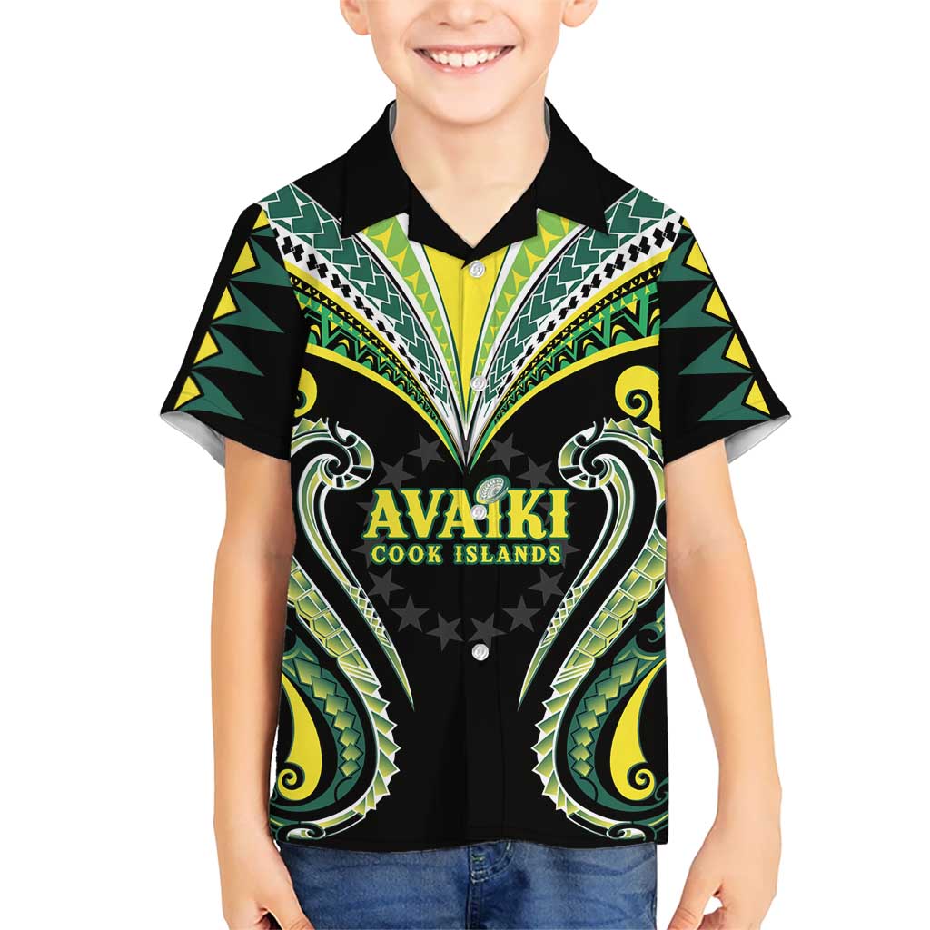 Custom Rugby Cook Islands Avaiki Family Matching Short Sleeve Bodycon Dress and Hawaiian Shirt Black Kuki Airani Tribal Maori Inspired LT9 Son's Shirt Black - Polynesian Pride