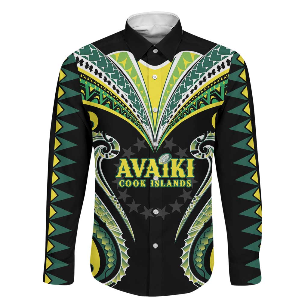 Custom Rugby Cook Islands Avaiki Family Matching Summer Maxi Dress and Hawaiian Shirt Black Kuki Airani Tribal Maori Inspired LT9 Dad's Shirt - Long Sleeve Black - Polynesian Pride