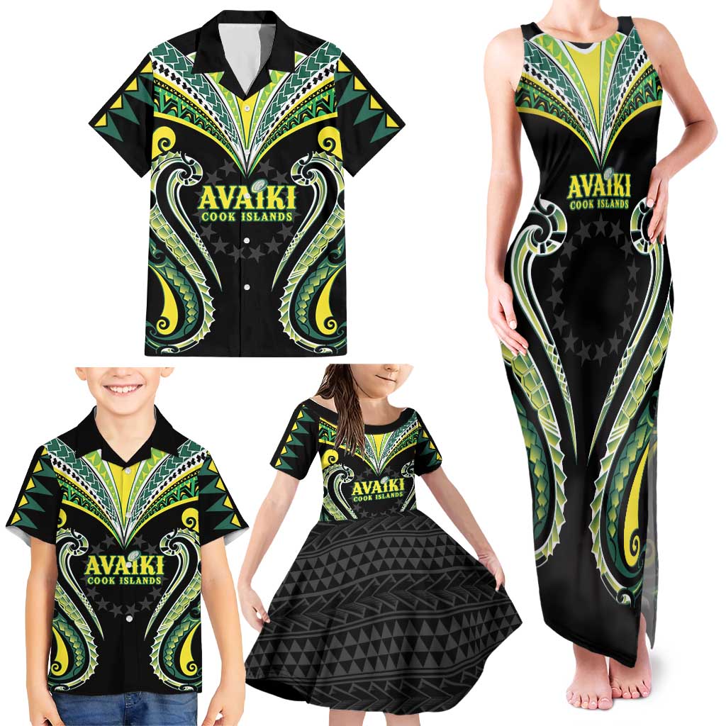 Custom Rugby Cook Islands Avaiki Family Matching Tank Maxi Dress and Hawaiian Shirt Black Kuki Airani Tribal Maori Inspired LT9 - Polynesian Pride