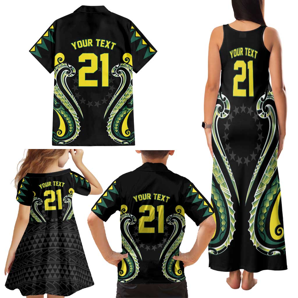 Custom Rugby Cook Islands Avaiki Family Matching Tank Maxi Dress and Hawaiian Shirt Black Kuki Airani Tribal Maori Inspired LT9 - Polynesian Pride