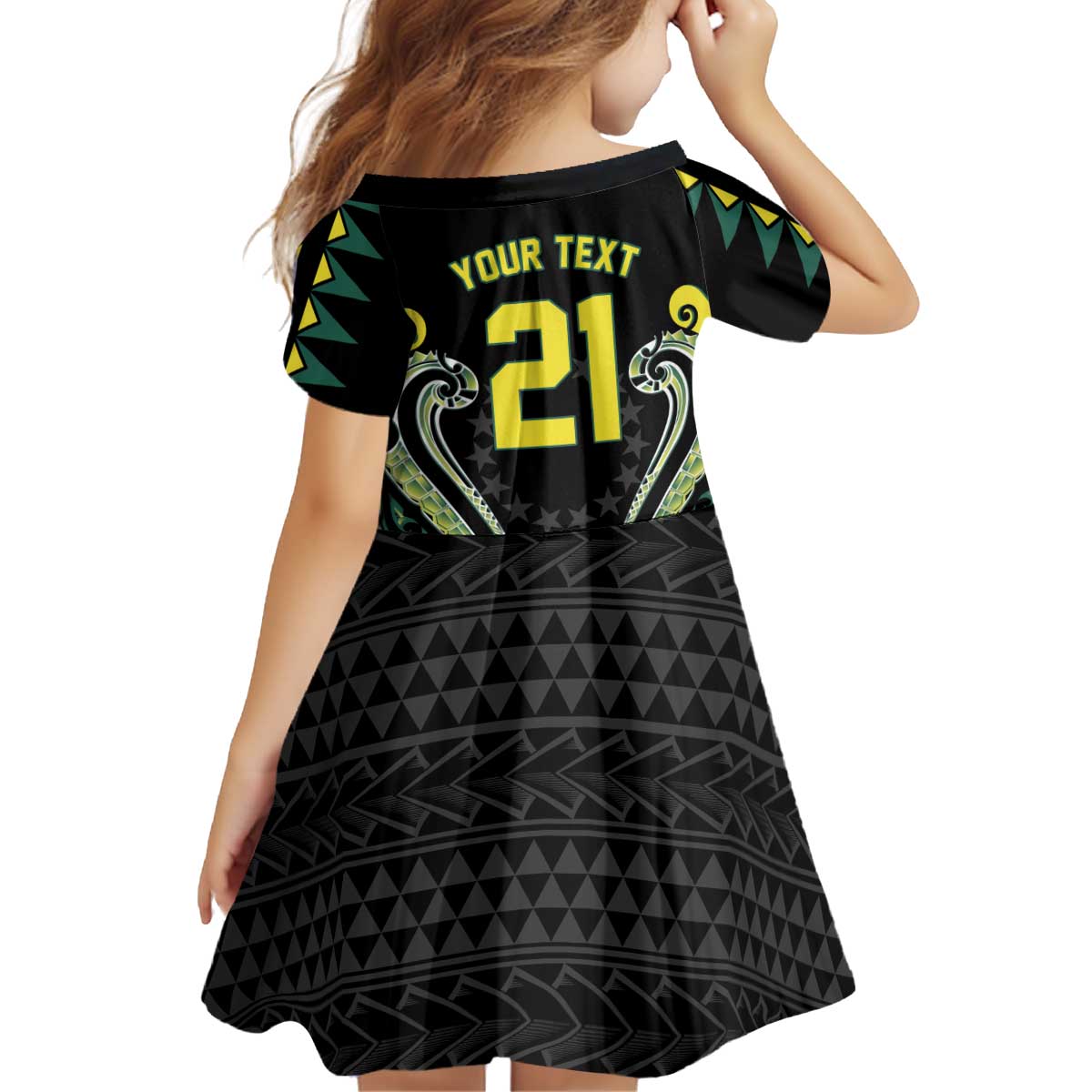 Custom Rugby Cook Islands Avaiki Kid Short Sleeve Dress Black Kuki Airani Tribal Maori Inspired - Polynesian Pride