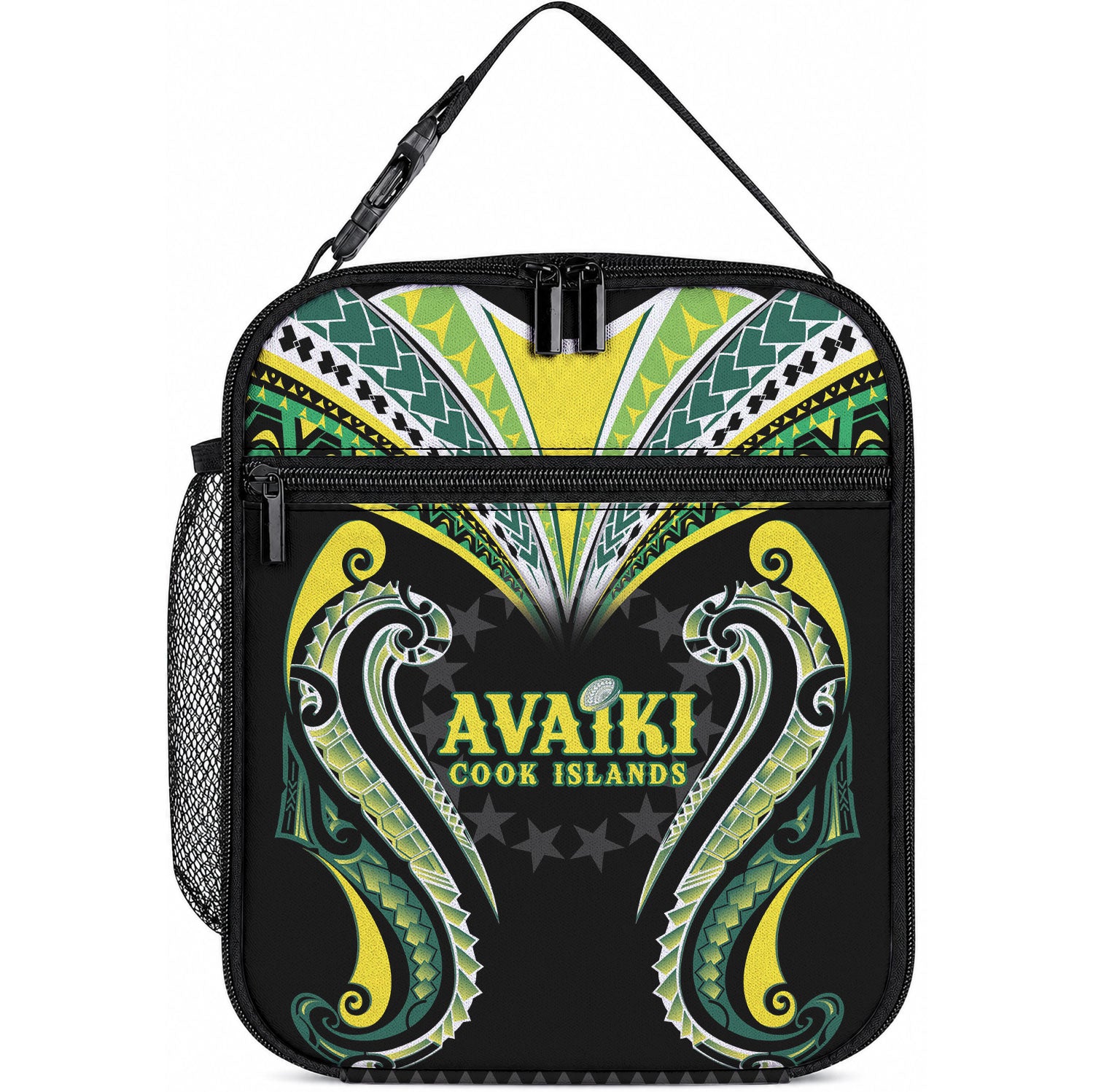 Rugby Cook Islands Avaiki Lunch Bag Black Kuki Airani Tribal Maori Inspired LT9 10.2 × 8.3 × 4.3 inch Black - Polynesian Pride