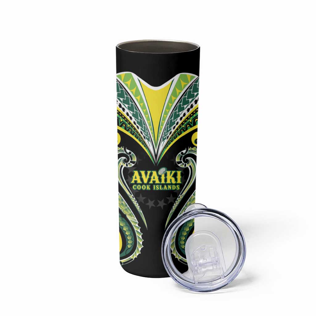 Custom Rugby Cook Islands Avaiki Skinny Tumbler Black Kuki Airani Tribal Maori Inspired LT9 - Polynesian Pride