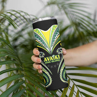 Custom Rugby Cook Islands Avaiki Skinny Tumbler Black Kuki Airani Tribal Maori Inspired LT9 - Polynesian Pride