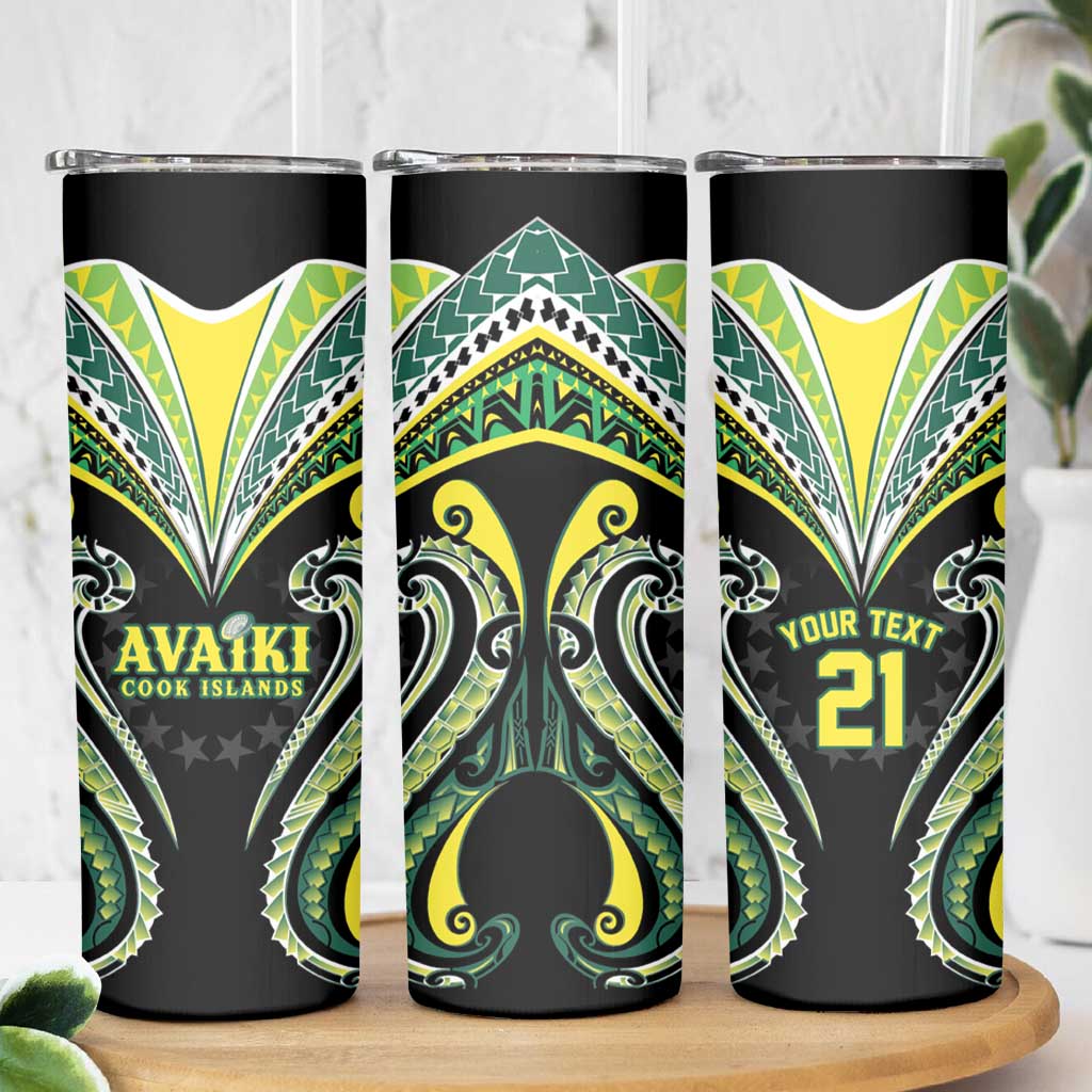 Custom Rugby Cook Islands Avaiki Skinny Tumbler Black Kuki Airani Tribal Maori Inspired LT9 - Polynesian Pride