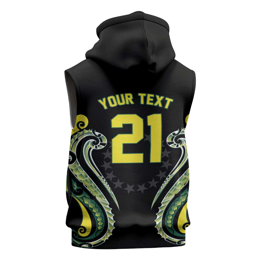 Custom Rugby Cook Islands Avaiki Sleeveless Zip Hoodie Black Kuki Airani Tribal Maori Inspired - Polynesian Pride