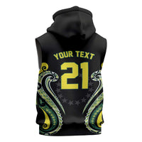 Custom Rugby Cook Islands Avaiki Sleeveless Zip Hoodie Black Kuki Airani Tribal Maori Inspired - Polynesian Pride