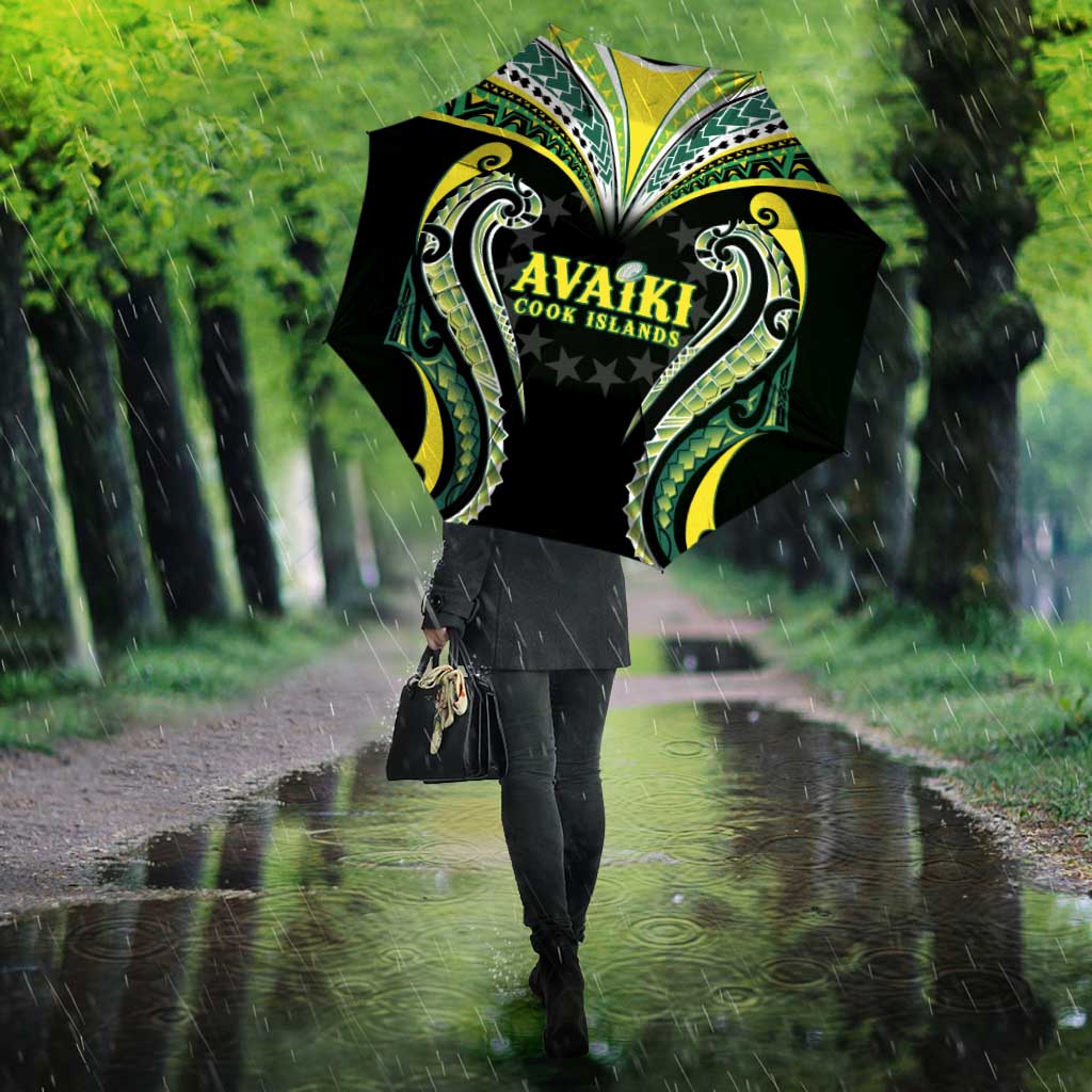 Rugby Cook Islands Avaiki Umbrella Black Kuki Airani Tribal Maori Inspired - Polynesian Pride