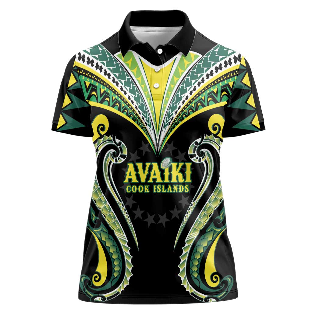 Custom Rugby Cook Islands Avaiki Women Polo Shirt Black Kuki Airani Tribal Maori Inspired - Polynesian Pride