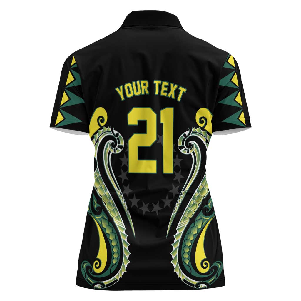 Custom Rugby Cook Islands Avaiki Women Polo Shirt Black Kuki Airani Tribal Maori Inspired LT9 - Polynesian Pride