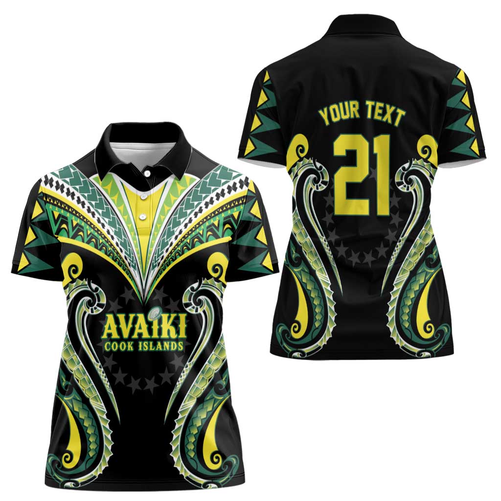 Custom Rugby Cook Islands Avaiki Women Polo Shirt Black Kuki Airani Tribal Maori Inspired LT9 - Polynesian Pride