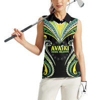 Custom Rugby Cook Islands Avaiki Women Sleeveless Polo Shirt Black Kuki Airani Tribal Maori Inspired LT9 - Polynesian Pride