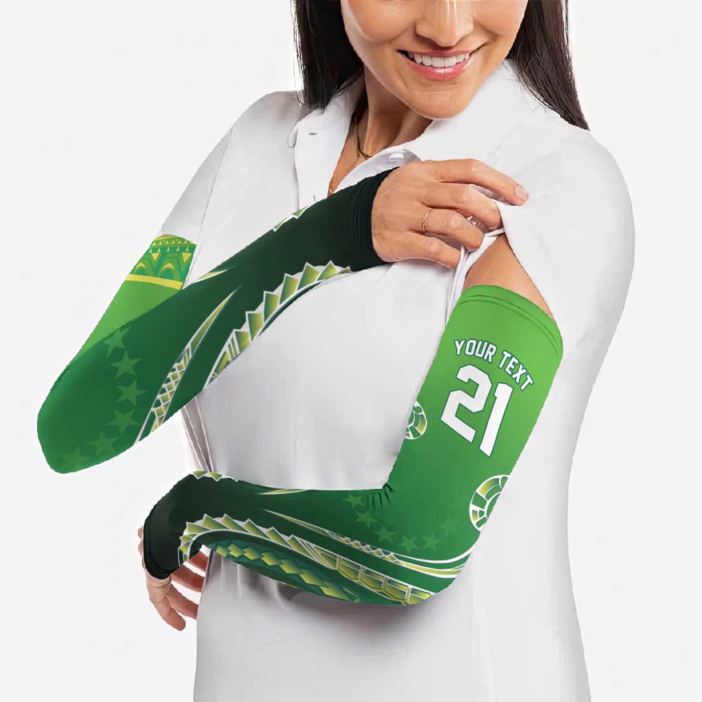 Custom Rugby Cook Islands Avaiki Arm Sleeves Green Kuki Airani Tribal Maori Inspired - Polynesian Pride
