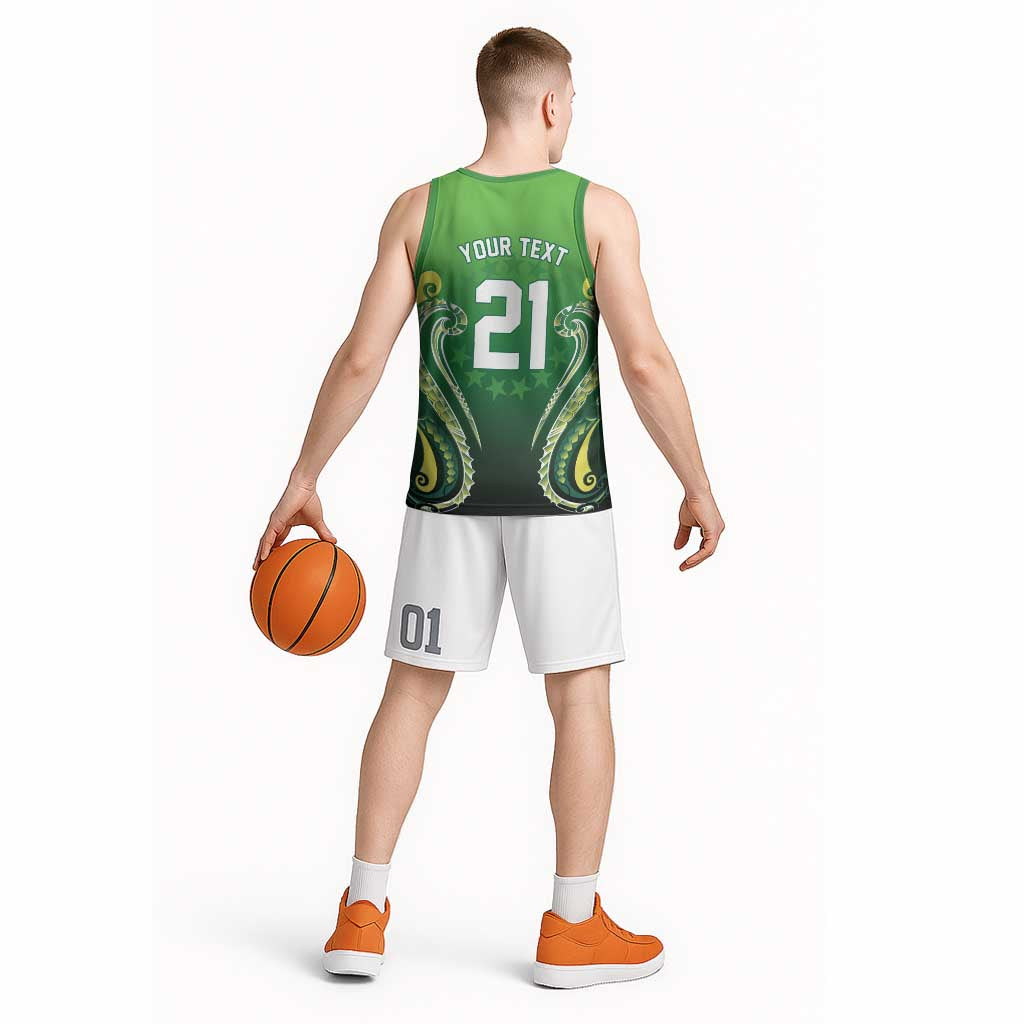 Custom Rugby Cook Islands Avaiki Basketball Jersey Green Kuki Airani Tribal Maori Inspired - Polynesian Pride