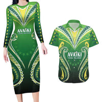 Custom Rugby Cook Islands Avaiki Couples Matching Long Sleeve Bodycon Dress and Hawaiian Shirt Green Kuki Airani Tribal Maori Inspired LT9 Green - Polynesian Pride
