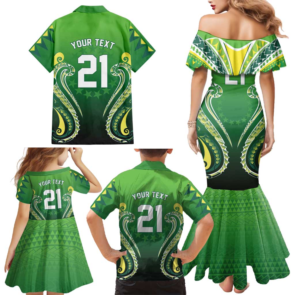 Custom Rugby Cook Islands Avaiki Family Matching Mermaid Dress and Hawaiian Shirt Green Kuki Airani Tribal Maori Inspired LT9 - Polynesian Pride