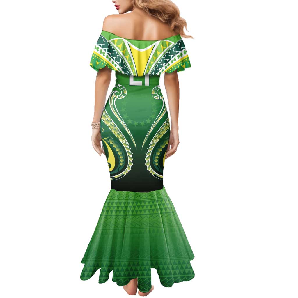 Custom Rugby Cook Islands Avaiki Family Matching Mermaid Dress and Hawaiian Shirt Green Kuki Airani Tribal Maori Inspired LT9 - Polynesian Pride