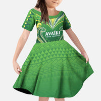 Custom Rugby Cook Islands Avaiki Family Matching Off The Shoulder Long Sleeve Dress and Hawaiian Shirt Green Kuki Airani Tribal Maori Inspired LT9 Daughter's Dress Green - Polynesian Pride