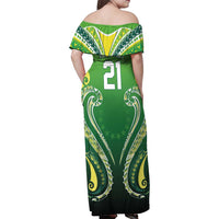 Custom Rugby Cook Islands Avaiki Family Matching Off Shoulder Maxi Dress and Hawaiian Shirt Green Kuki Airani Tribal Maori Inspired LT9 - Polynesian Pride