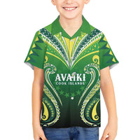 Custom Rugby Cook Islands Avaiki Family Matching Off Shoulder Maxi Dress and Hawaiian Shirt Green Kuki Airani Tribal Maori Inspired LT9 Son's Shirt Green - Polynesian Pride