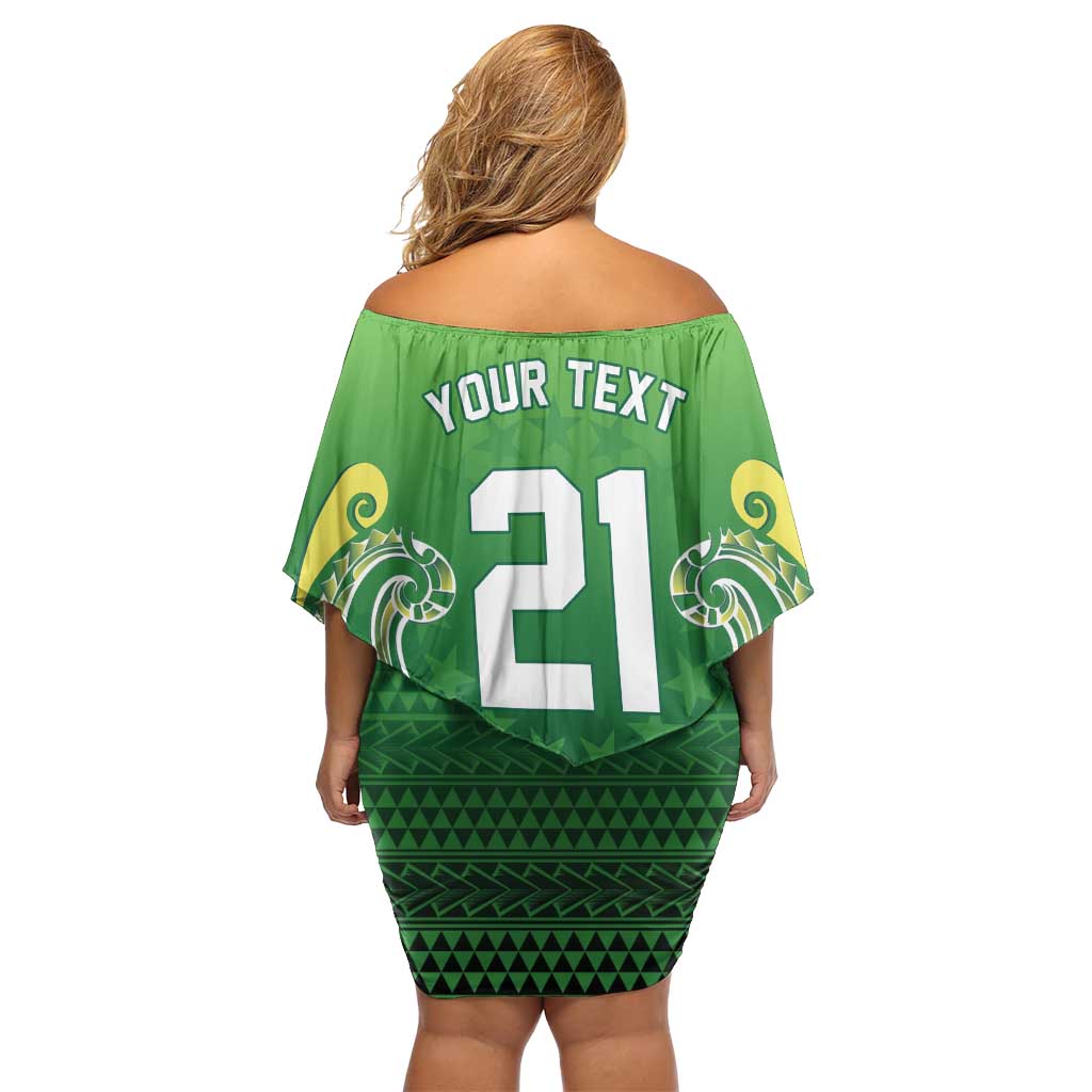 Custom Rugby Cook Islands Avaiki Family Matching Off Shoulder Short Dress and Hawaiian Shirt Green Kuki Airani Tribal Maori Inspired LT9 - Polynesian Pride