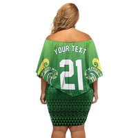 Custom Rugby Cook Islands Avaiki Family Matching Off Shoulder Short Dress and Hawaiian Shirt Green Kuki Airani Tribal Maori Inspired LT9 - Polynesian Pride