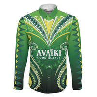 Custom Rugby Cook Islands Avaiki Family Matching Puletasi and Hawaiian Shirt Green Kuki Airani Tribal Maori Inspired LT9 Dad's Shirt - Long Sleeve Green - Polynesian Pride