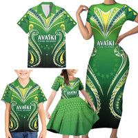 Custom Rugby Cook Islands Avaiki Family Matching Short Sleeve Bodycon Dress and Hawaiian Shirt Green Kuki Airani Tribal Maori Inspired LT9 - Polynesian Pride