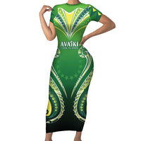 Custom Rugby Cook Islands Avaiki Family Matching Short Sleeve Bodycon Dress and Hawaiian Shirt Green Kuki Airani Tribal Maori Inspired LT9 Mom's Dress Green - Polynesian Pride