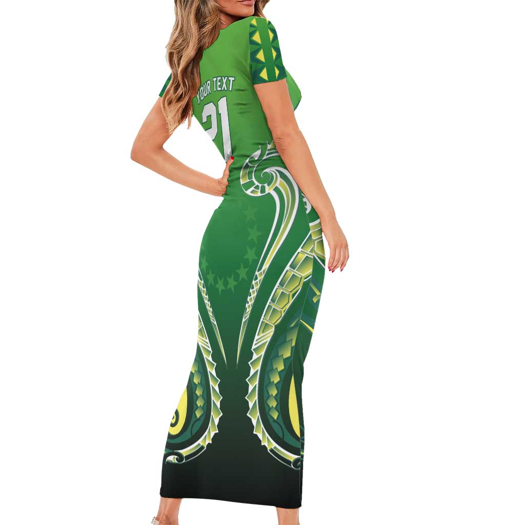 Custom Rugby Cook Islands Avaiki Family Matching Short Sleeve Bodycon Dress and Hawaiian Shirt Green Kuki Airani Tribal Maori Inspired LT9 - Polynesian Pride