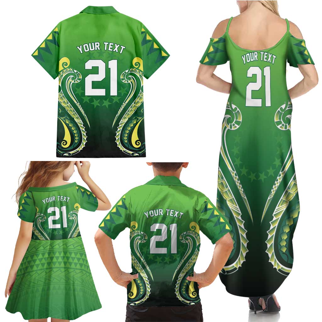 Custom Rugby Cook Islands Avaiki Family Matching Summer Maxi Dress and Hawaiian Shirt Green Kuki Airani Tribal Maori Inspired LT9 - Polynesian Pride