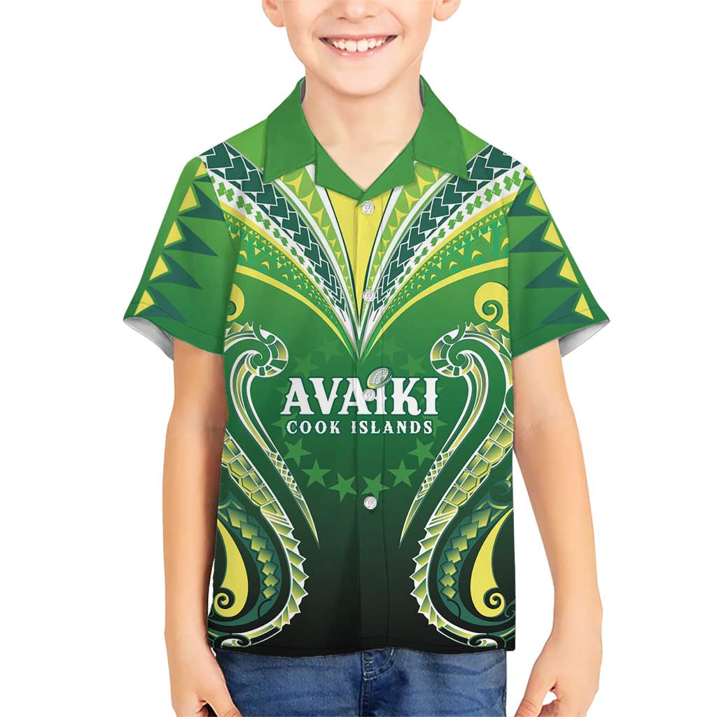 Custom Rugby Cook Islands Avaiki Family Matching Summer Maxi Dress and Hawaiian Shirt Green Kuki Airani Tribal Maori Inspired LT9 Son's Shirt Green - Polynesian Pride