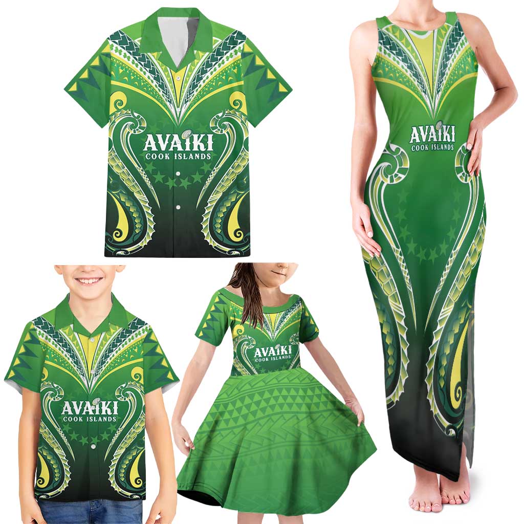 Custom Rugby Cook Islands Avaiki Family Matching Tank Maxi Dress and Hawaiian Shirt Green Kuki Airani Tribal Maori Inspired LT9 - Polynesian Pride