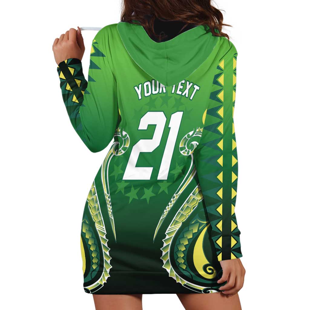 Custom Rugby Cook Islands Avaiki Hoodie Dress Green Kuki Airani Tribal Maori Inspired LT9 - Polynesian Pride