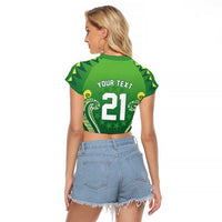 Custom Rugby Cook Islands Avaiki Raglan Cropped T Shirt Green Kuki Airani Tribal Maori Inspired - Polynesian Pride