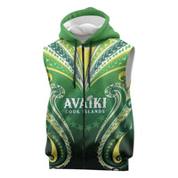 Custom Rugby Cook Islands Avaiki Sleeveless Zip Hoodie Green Kuki Airani Tribal Maori Inspired LT9 Green - Polynesian Pride