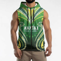 Custom Rugby Cook Islands Avaiki Sleeveless Zip Hoodie Green Kuki Airani Tribal Maori Inspired LT9 - Polynesian Pride
