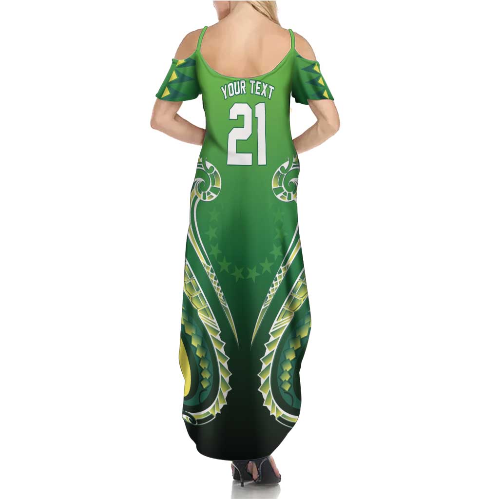 Custom Rugby Cook Islands Avaiki Summer Maxi Dress Green Kuki Airani Tribal Maori Inspired - Polynesian Pride