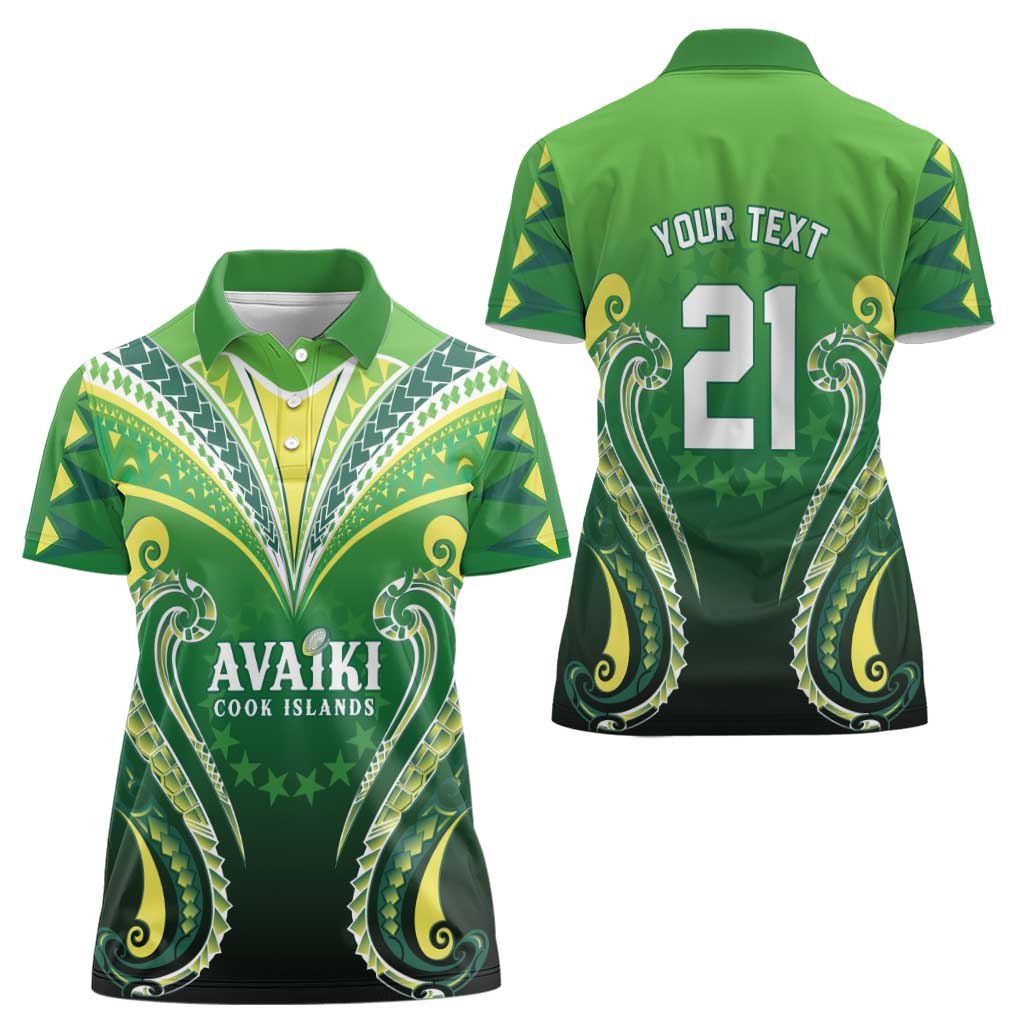 Custom Rugby Cook Islands Avaiki Women Polo Shirt Green Kuki Airani Tribal Maori Inspired LT9 - Polynesian Pride