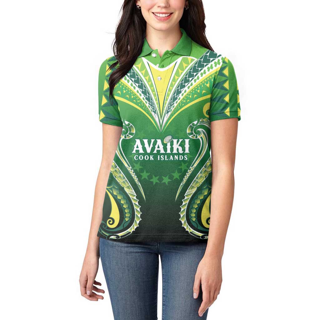 Custom Rugby Cook Islands Avaiki Women Polo Shirt Green Kuki Airani Tribal Maori Inspired LT9 - Polynesian Pride