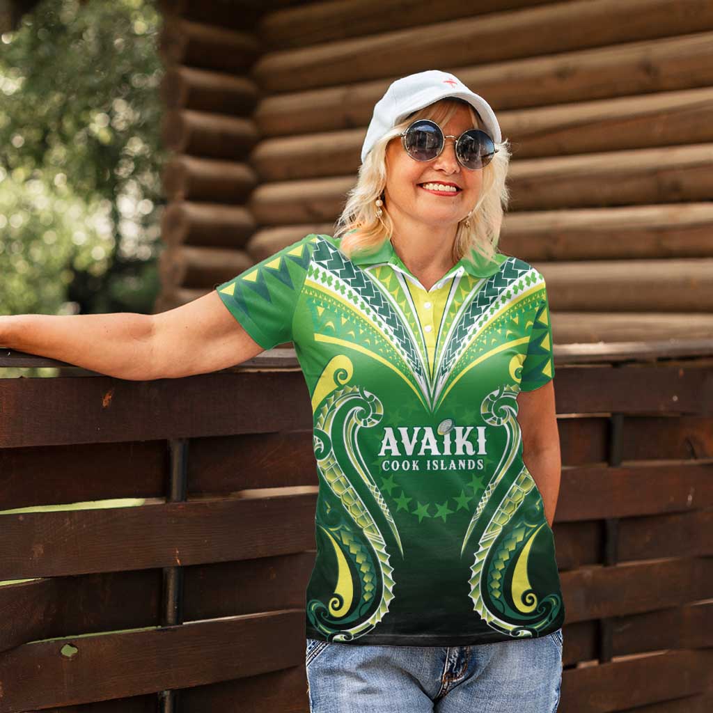 Custom Rugby Cook Islands Avaiki Women Polo Shirt Green Kuki Airani Tribal Maori Inspired LT9 - Polynesian Pride