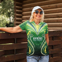 Custom Rugby Cook Islands Avaiki Women Polo Shirt Green Kuki Airani Tribal Maori Inspired LT9 - Polynesian Pride