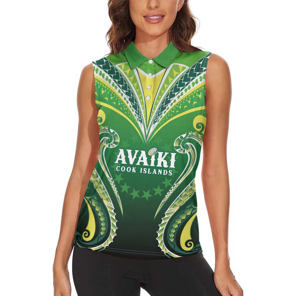 Custom Rugby Cook Islands Avaiki Women Sleeveless Polo Shirt Green Kuki Airani Tribal Maori Inspired LT9 - Polynesian Pride