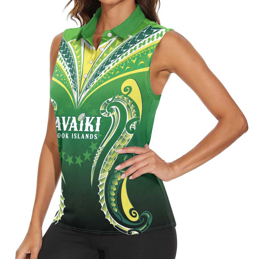 Custom Rugby Cook Islands Avaiki Women Sleeveless Polo Shirt Green Kuki Airani Tribal Maori Inspired LT9 - Polynesian Pride