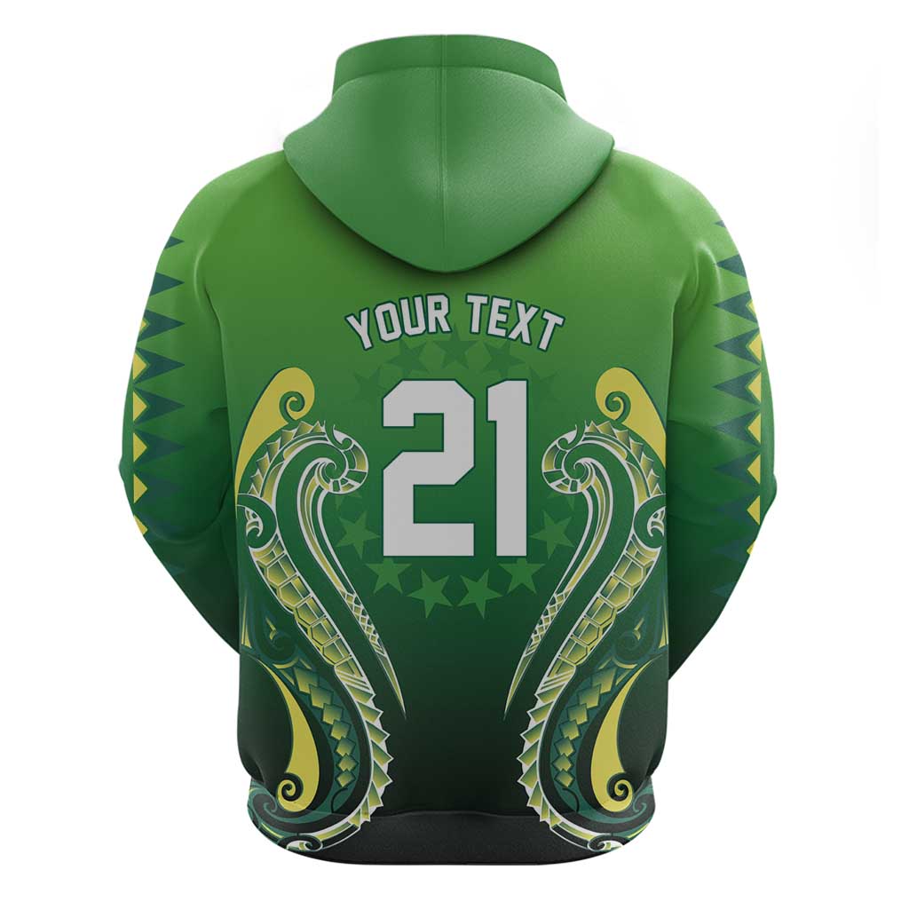 Custom Rugby Cook Islands Avaiki Zip Hoodie Green Kuki Airani Tribal Maori Inspired - Polynesian Pride